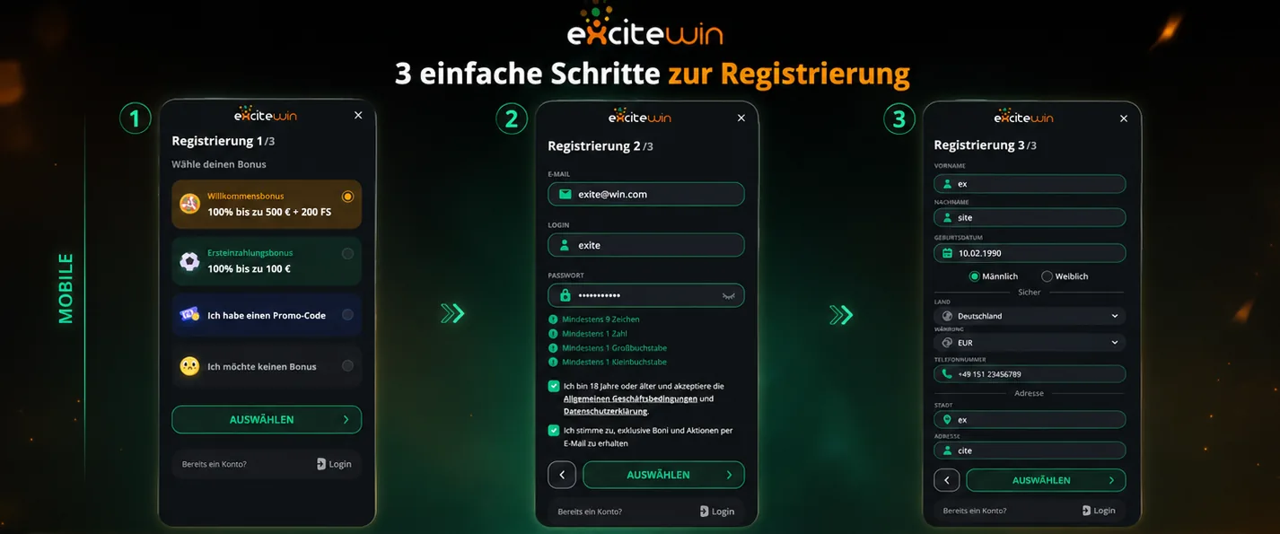 ExciteWin mobile Registrierung auf Deutsch
