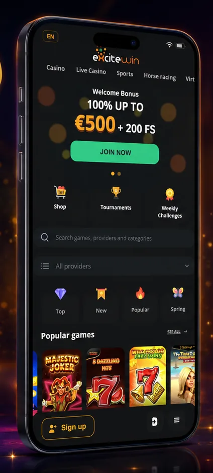 ExciteWin mobile casino app interface