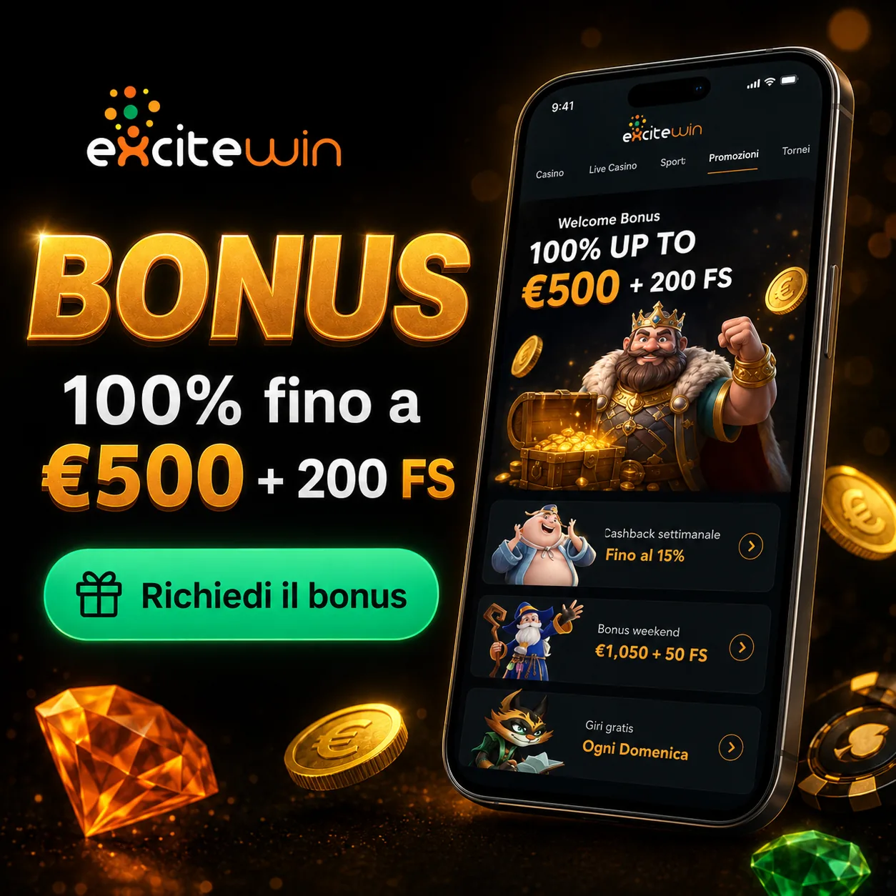 Dettagli bonus ExciteWin in italiano come anteprima quadrata